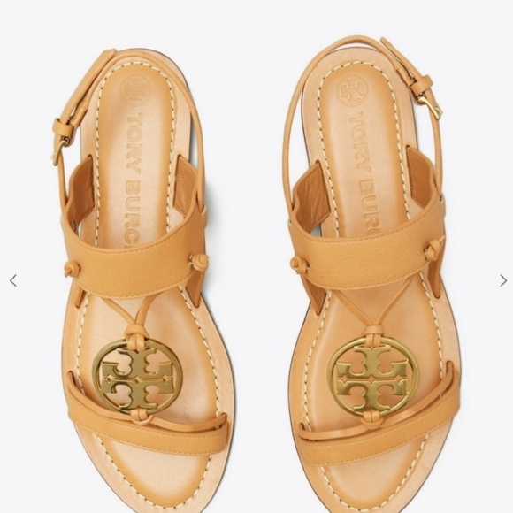 ONLY TRIED ON Tory Burch Two Band Miller Sandals Gold Logo Sling back - Picture 13 of 16
